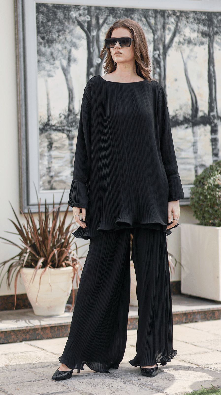 Black Pleated Co-Ord Set - AREEJ | Online