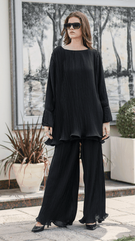 Black Pleated Co-Ord Set - AREEJ | Online