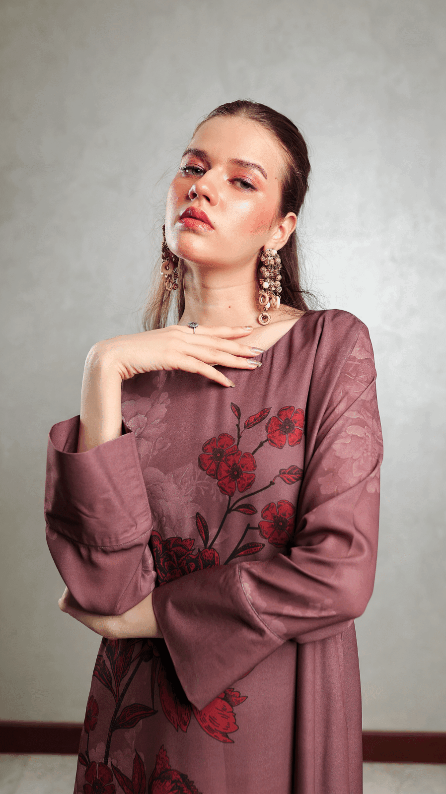 Brown Floral Motif Maxi - AREEJ | Online