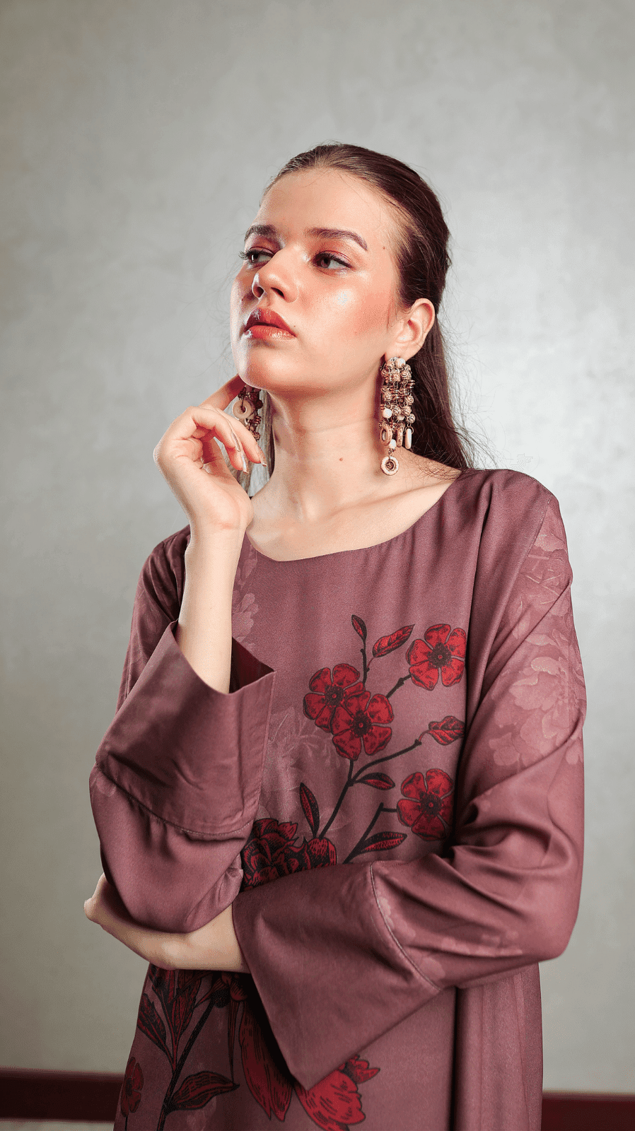 Brown Floral Motif Maxi - AREEJ | Online