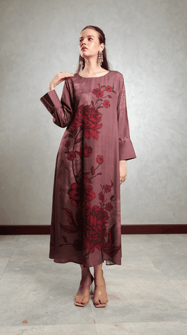 Brown Floral Motif Maxi - AREEJ | Online