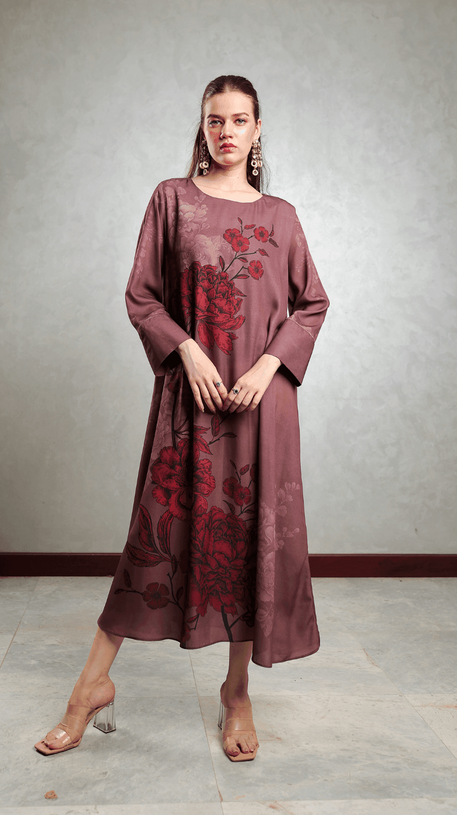 Brown Floral Motif Maxi - AREEJ | Online