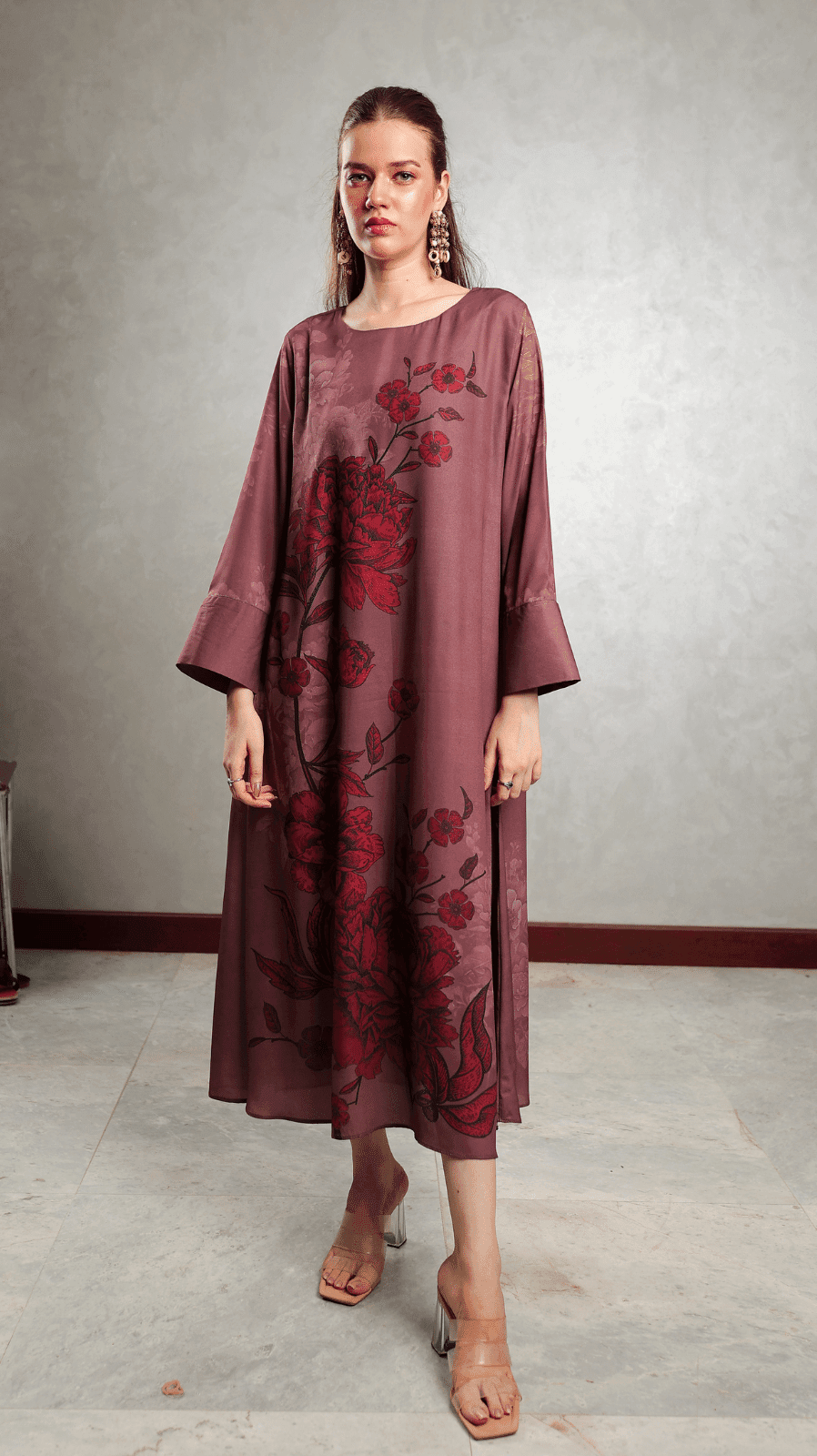 Brown Floral Motif Maxi - AREEJ | Online