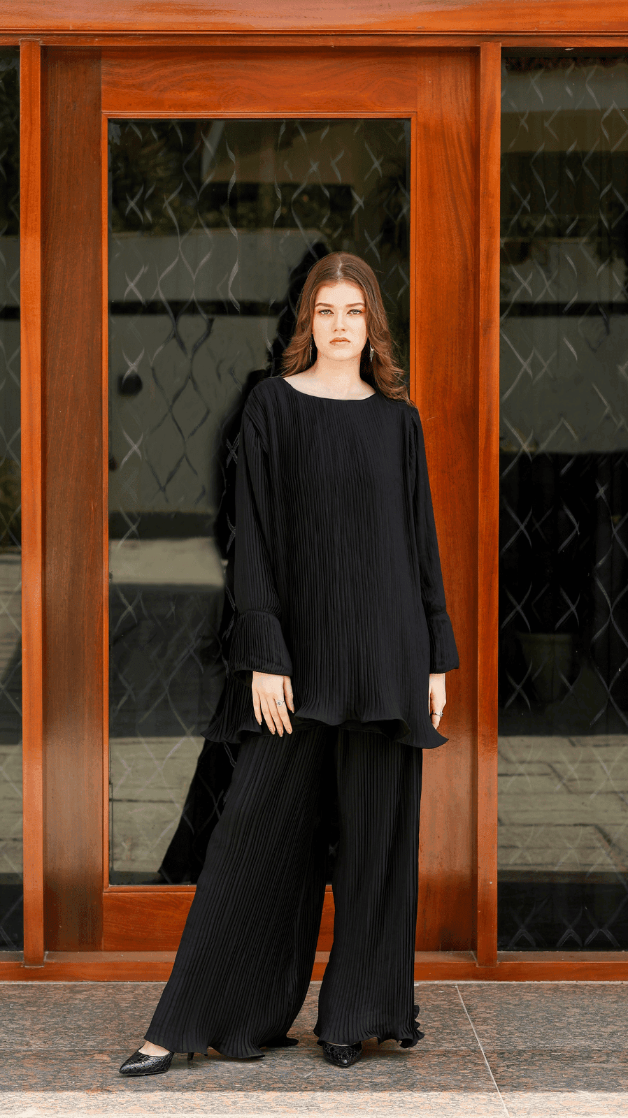 Black Pleated Co-Ord Set - AREEJ | Online
