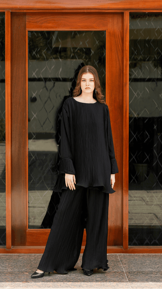 Black Pleated Co-Ord Set - AREEJ | Online