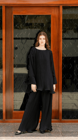 Black Pleated Co-Ord Set - AREEJ | Online
