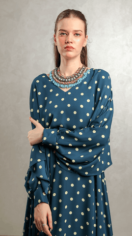 Blue Polka Overlap Maxi - AREEJ | Online