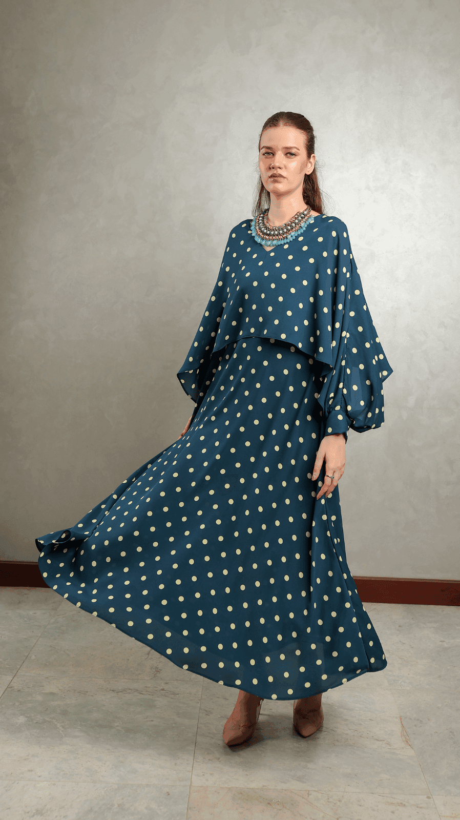 Blue Polka Overlap Maxi - AREEJ | Online