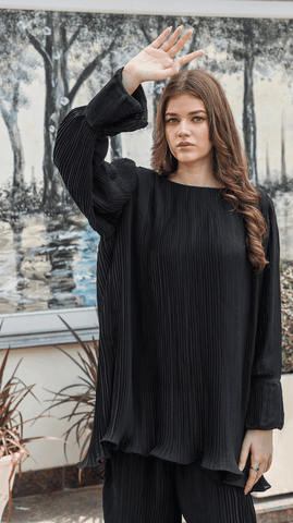 Black Pleated Co-Ord Set - AREEJ | Online