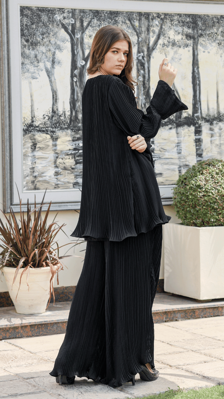 Black Pleated Co-Ord Set - AREEJ | Online
