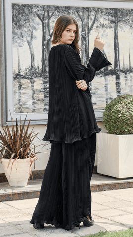 Black Pleated Co-Ord Set - AREEJ | Online