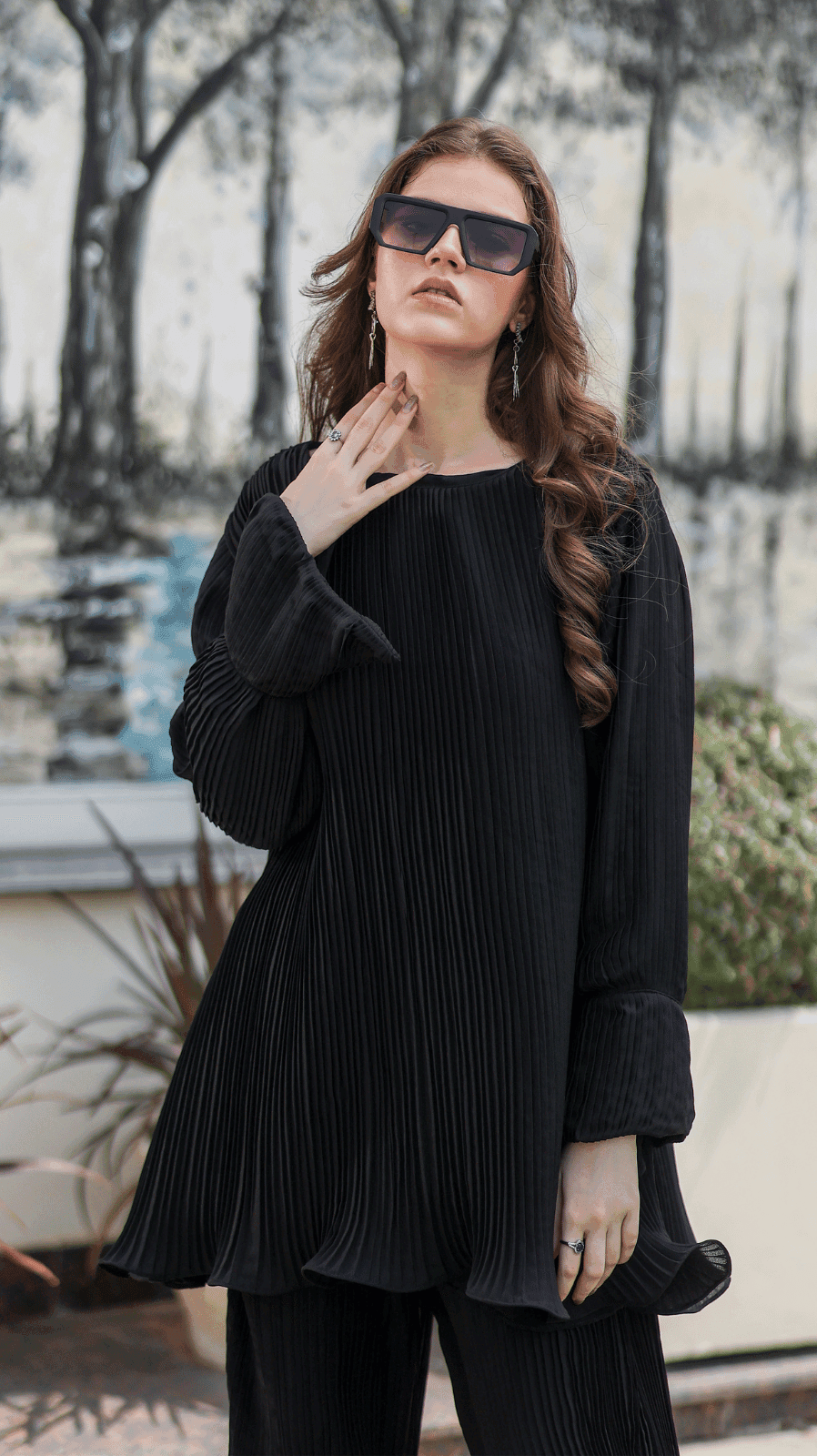 Black Pleated Co-Ord Set - AREEJ | Online