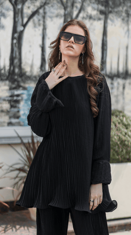 Black Pleated Co-Ord Set - AREEJ | Online