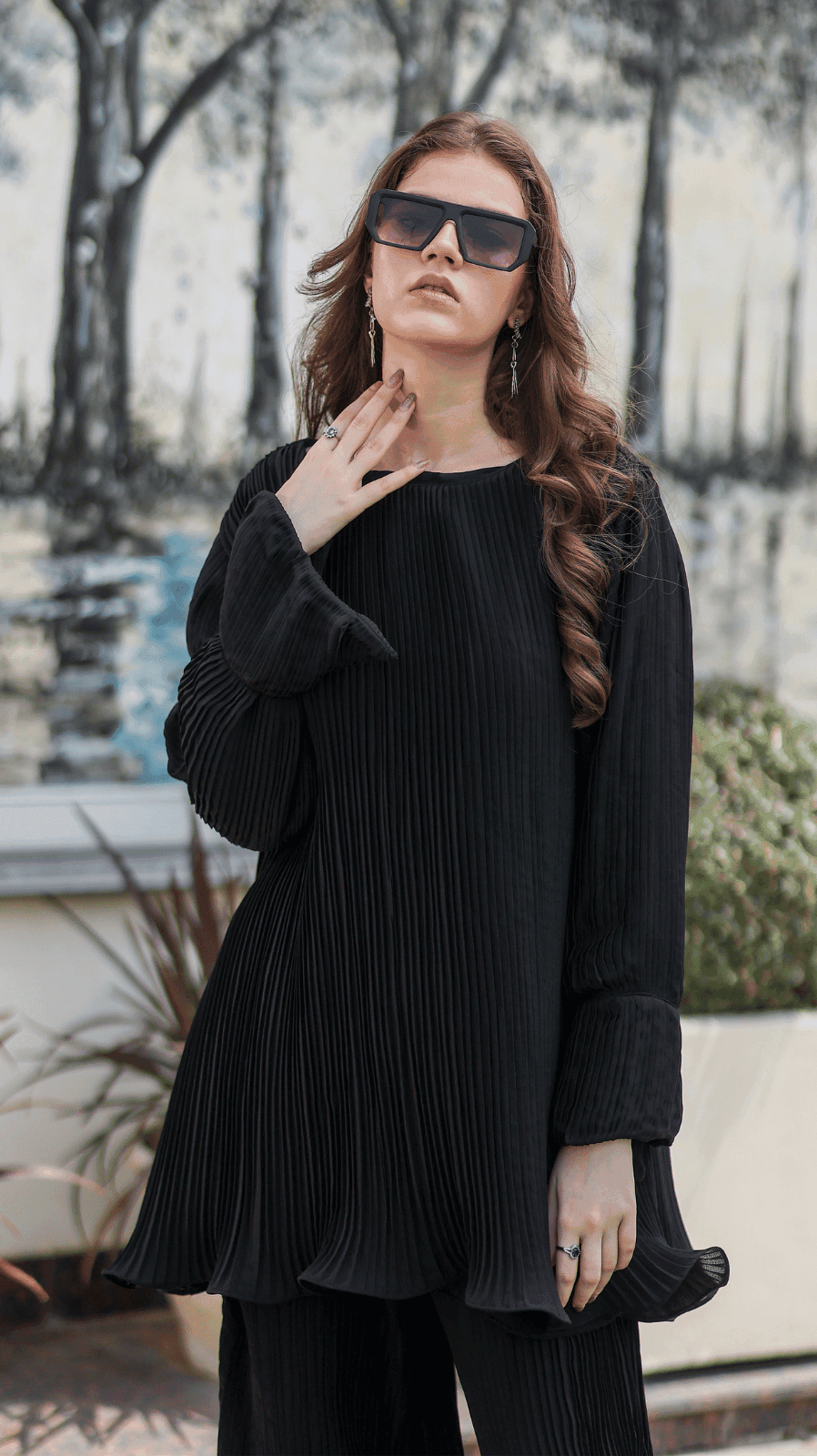 Black Pleated Co-Ord Set - AREEJ | Online