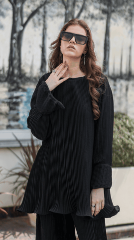 Black Pleated Co-Ord Set - AREEJ | Online