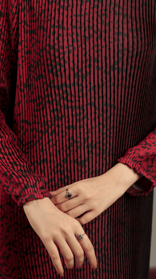 Maroon Leopard Pleated Maxi - AREEJ | Online