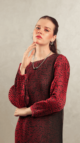 Maroon Leopard Pleated Maxi - AREEJ | Online