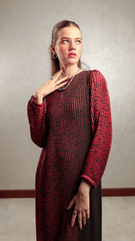 Maroon Leopard Pleated Maxi - AREEJ | Online