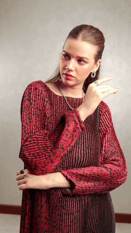 Maroon Leopard Pleated Maxi - AREEJ | Online