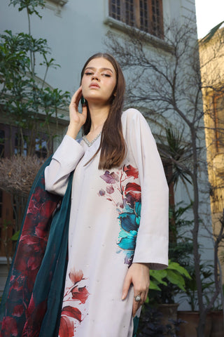 Blossom Hand Embellished Long Dress (2-PC)
