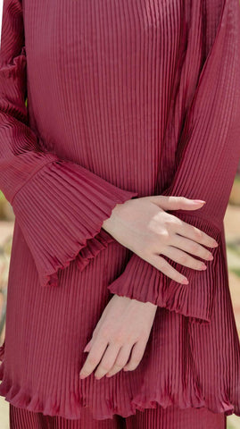 Maroon Pleated Co-Ord Set - AREEJ | Online