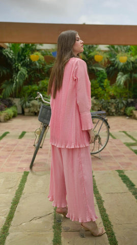 Pink Pleated Co-Ord Set - AREEJ | Online