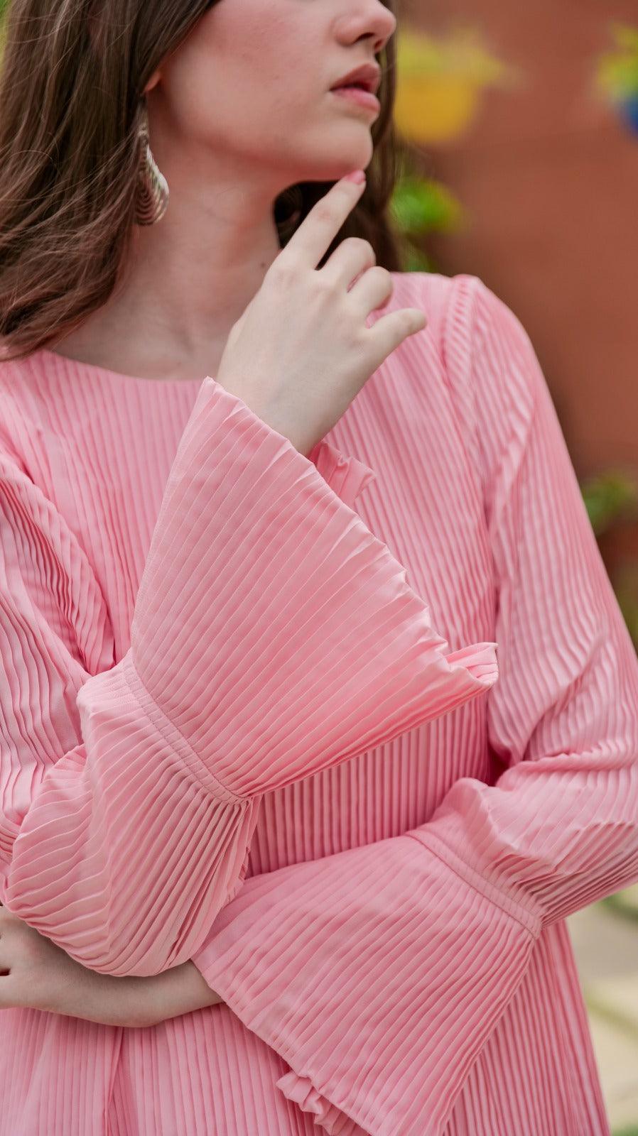 Pink Pleated Co-Ord Set - AREEJ | Online