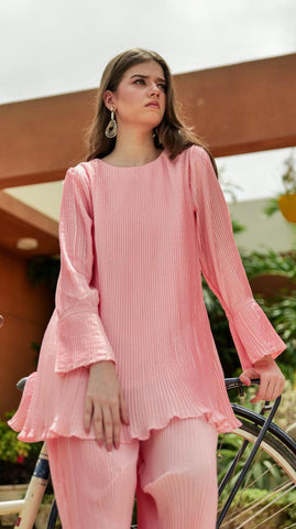 Pink Pleated Co-Ord Set - AREEJ | Online
