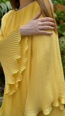 Yellow Pleated Co-Ord Set - AREEJ | Online