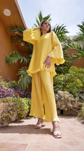 Yellow Pleated Co-Ord Set - AREEJ | Online