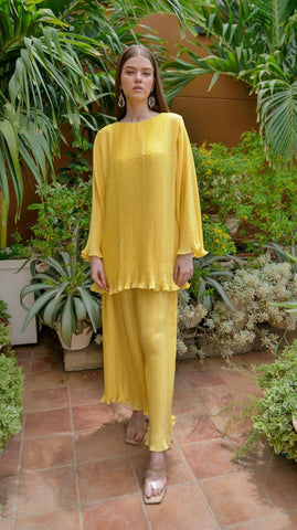 Yellow Pleated Co-Ord Set - AREEJ | Online