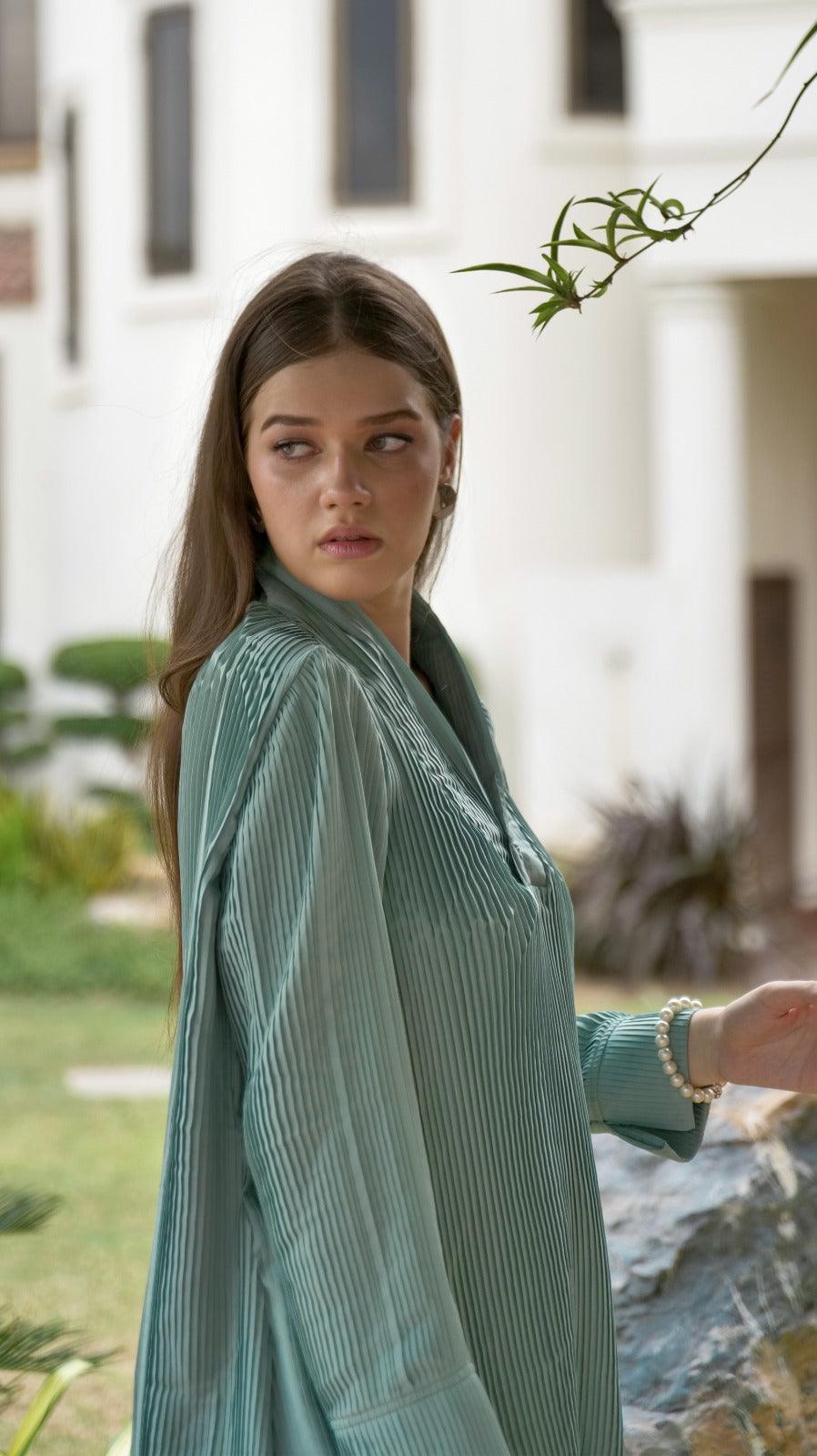 Saga Green Pleated Co-Ord Set - AREEJ | Online