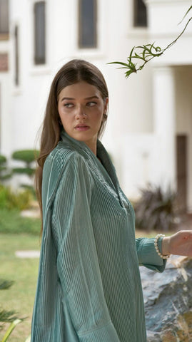 Saga Green Pleated Co-Ord Set - AREEJ | Online