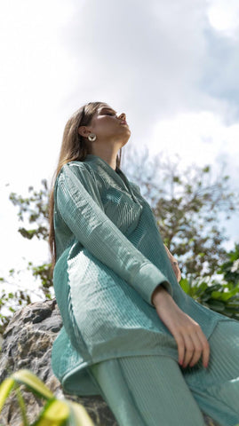 Saga Green Pleated Co-Ord Set - AREEJ | Online