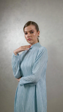 Oceanic Blue Pleated Co-Ord Set - AREEJ | Online