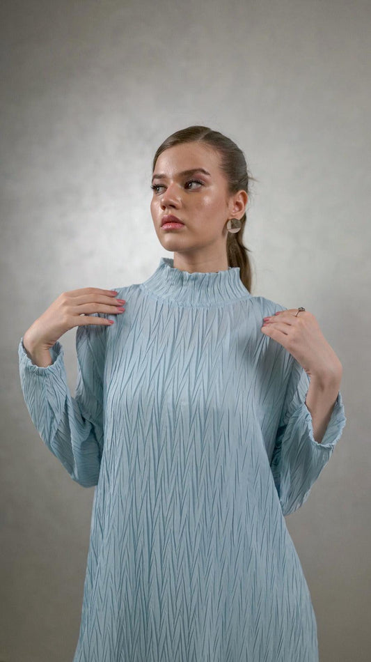 Oceanic Blue Pleated Co-Ord Set - AREEJ | Online