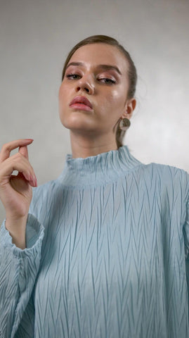 Oceanic Blue Pleated Co-Ord Set - AREEJ | Online