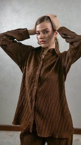 Brown Front Buttons Co-Ord Set - AREEJ | Online