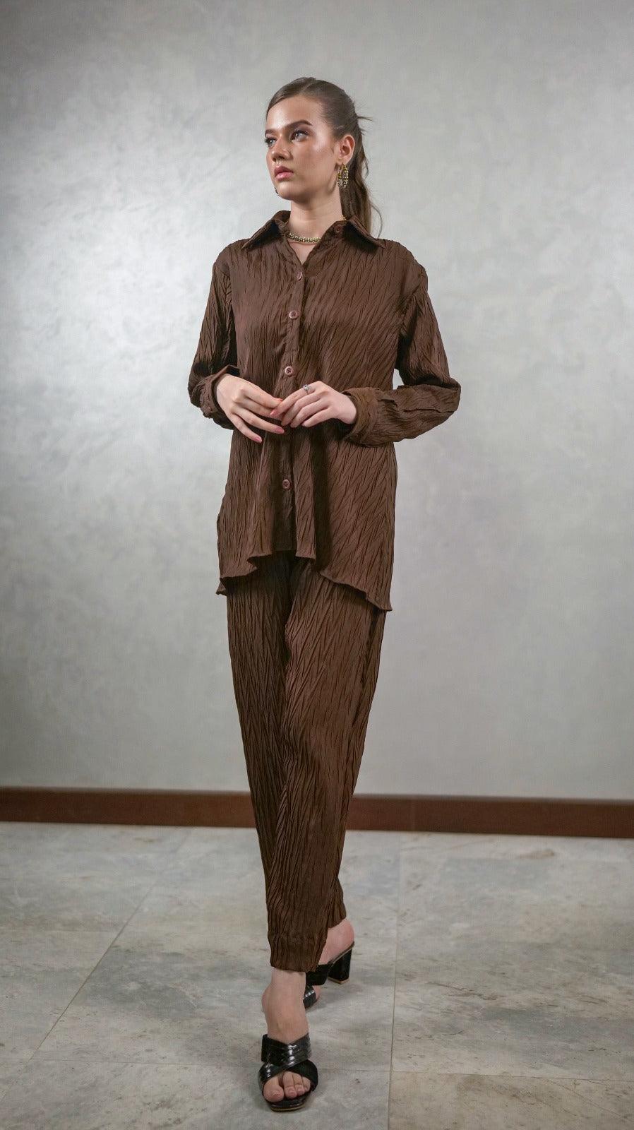 Brown Front Buttons Co-Ord Set - AREEJ | Online