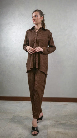 Brown Front Buttons Co-Ord Set - AREEJ | Online