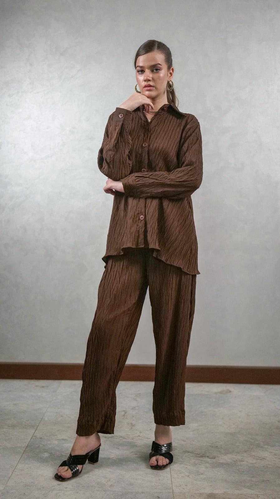 Brown Front Buttons Co-Ord Set - AREEJ | Online