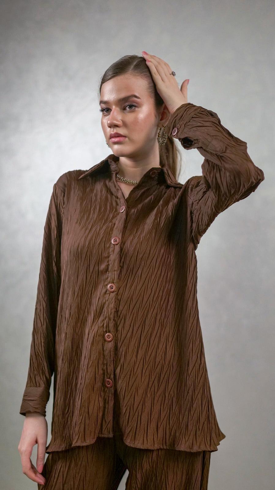 Brown Front Buttons Co-Ord Set - AREEJ | Online