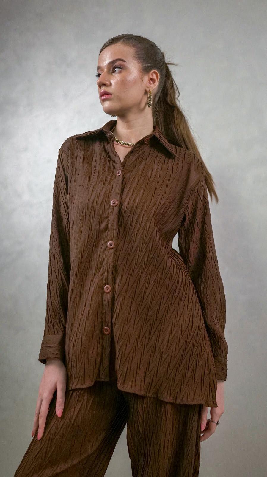 Brown Front Buttons Co-Ord Set - AREEJ | Online