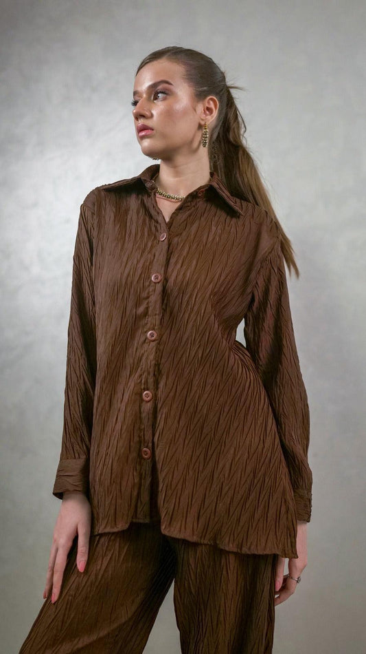Brown Front Buttons Co-Ord Set - AREEJ | Online